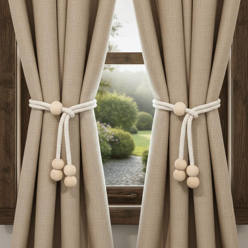 Adjustable Curtain Tie Straps Minimalist Soft Curtains Tie Rope Anti-Slip with Wooden Bead Curtain Tiebacks Dormitory