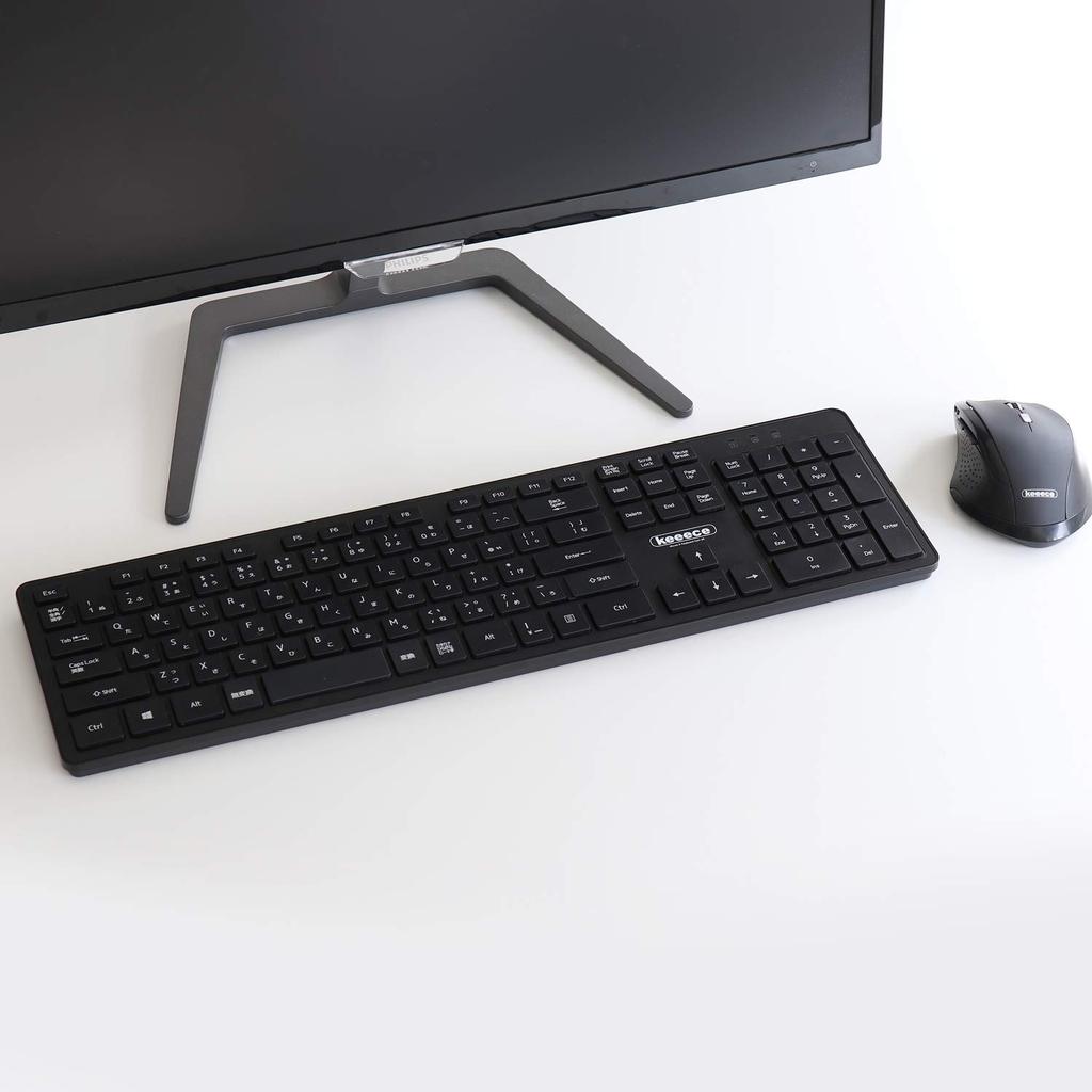 3R Solution Wireless Keyboard and Mouse 108 Japanese Black 5-Button Set, 2.4GHz, Ergonomic, Keys, 800/1200/1600dpi,