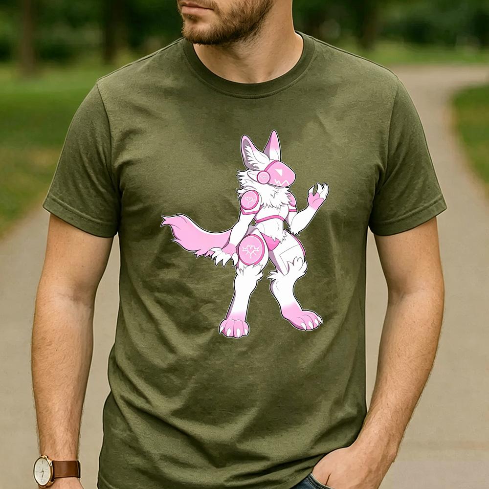 Full Body Pink White Protogen Waving Graphic T Shirt Unisex Crew Neck Short Sleeve Fandom Fan Holiday Gift Top