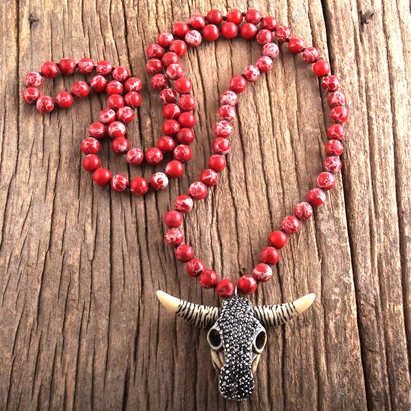 Fashion Boho Jewelry Empire Stones With Bull Head Charm Pendant Handmade Necklace Women Jewelry Gift Dropship