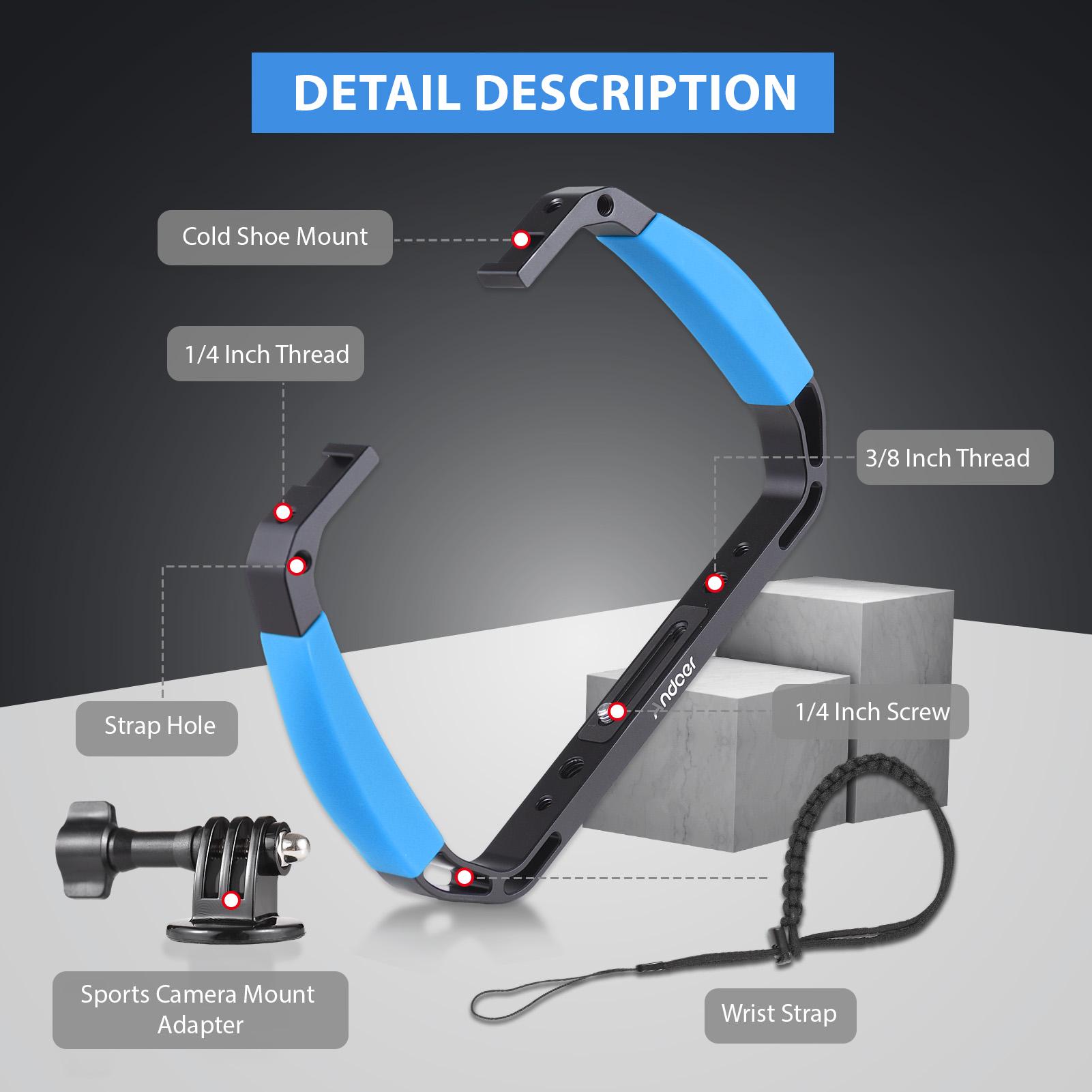 Andoer Sports Camera Underwater Diving Rig Handheld Stabilizer for Action Camera Cage Dive Rig with Cold Shoe Mounts blu