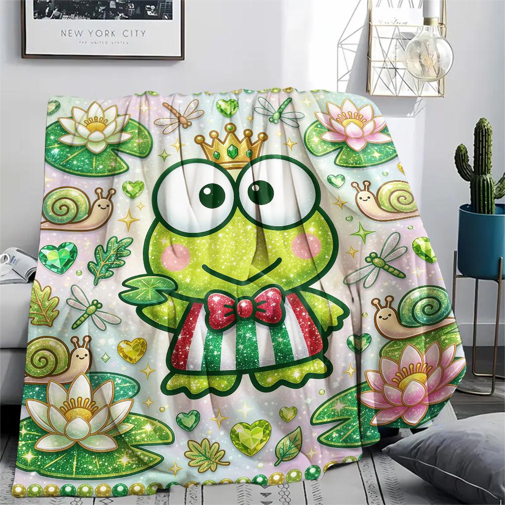 1PC Keroppi Print Flannel Blanket, High Quality All Seasons, Home Decor, Warmth and Comfort, Perfect for Christmas Gifts