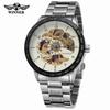Herren Stahlarmband Modeuhr Winner Mechanische Uhr, Blaues Glas Skelett Automatische Mechanische Uhr