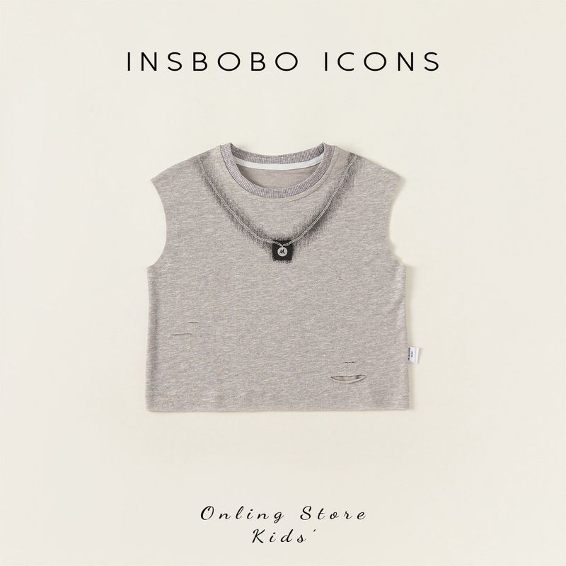 Insbobo Boys  Summer Vest Children s Sleeveless Top Sports Style Summer Thin Children s Clothing Boys  Trendy and Cool Gray 100