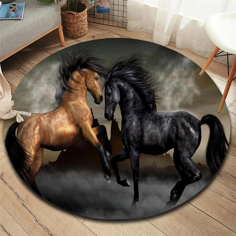 

Luxury Horse Print Round Area Rug Non Slip Machine Washable Floor Mat Living Room Bedroom Decor Home Carpet Diameter 60cm