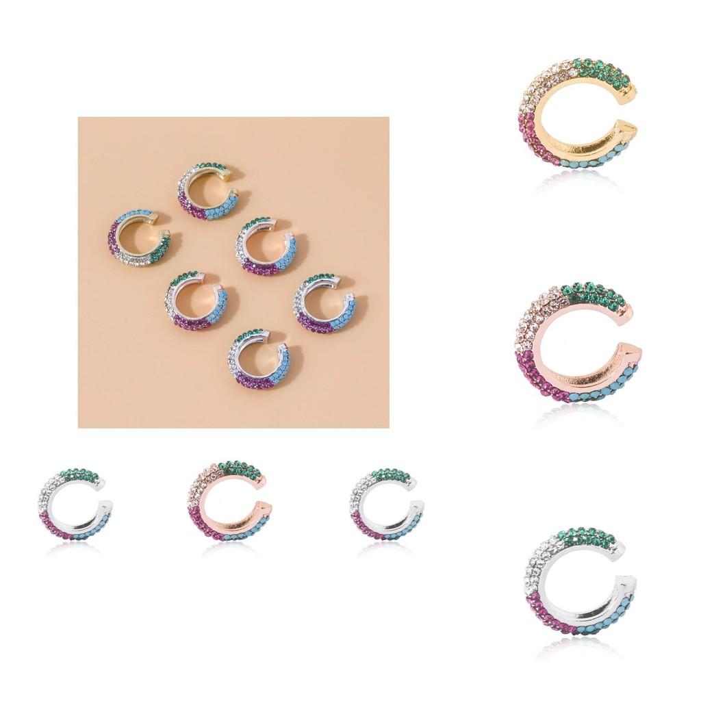 Modische Ohrclips im europäischen Stil mit Strasssteinen, Bunter Legierungsohrschmuck