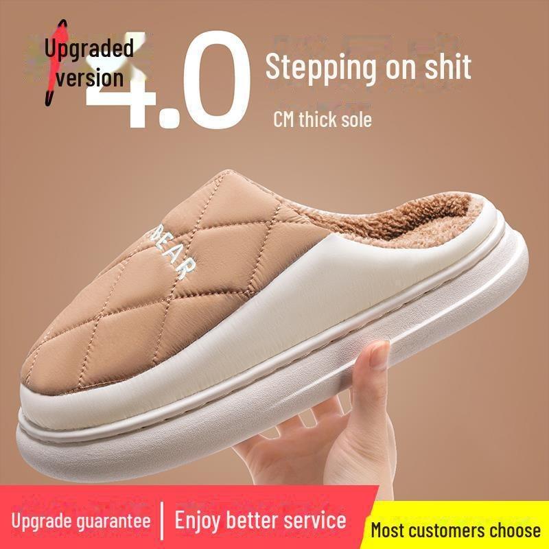 Waterproof Non-Slip Cotton Winter Slippers for Couples - Warm Indoor Footwear for Women