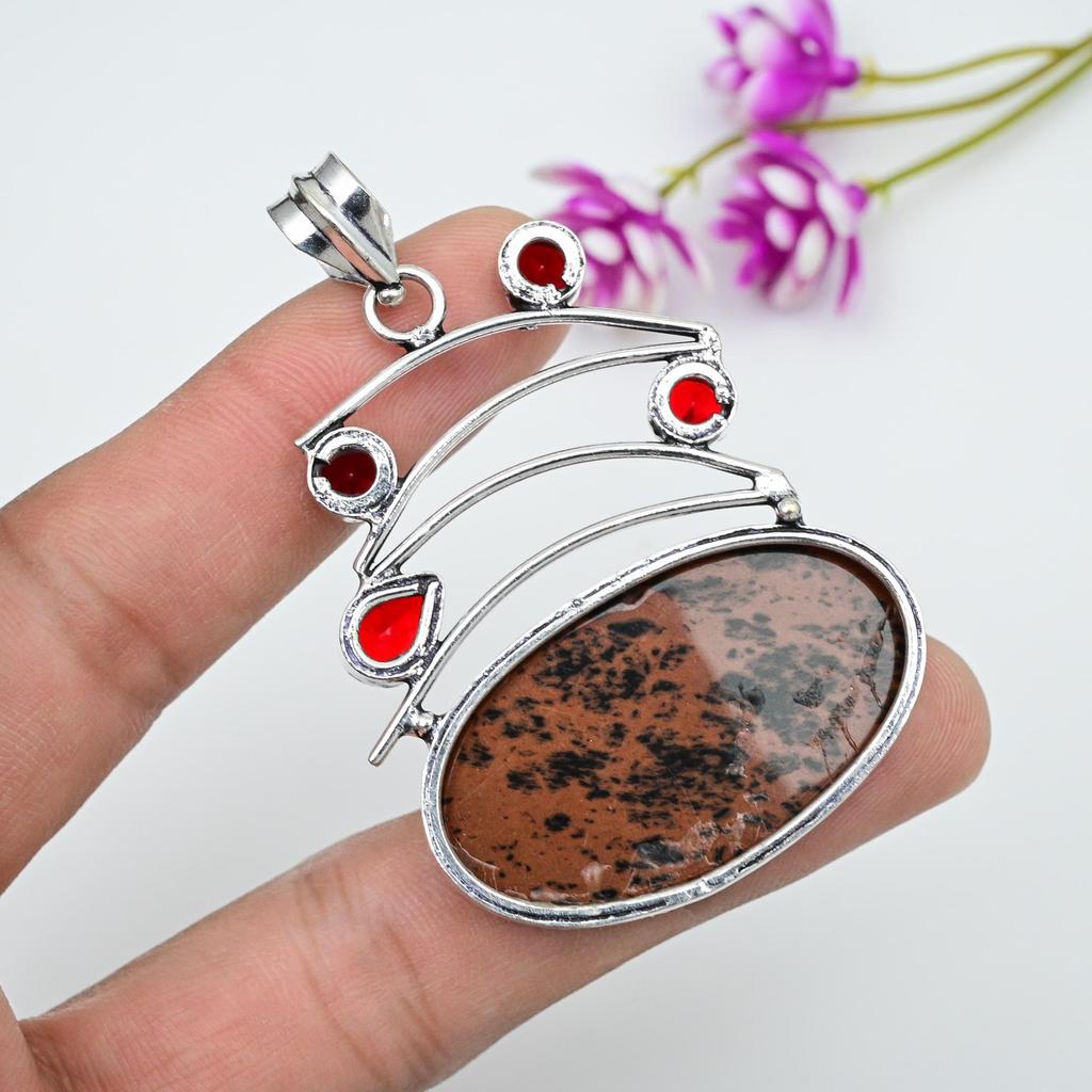 Mahogany Obsidian, Red Garnet Jewelry, 925 Solid Sterling Silver Pendant, Handmade Gemstone Jewelry Pendant For Memorial Day