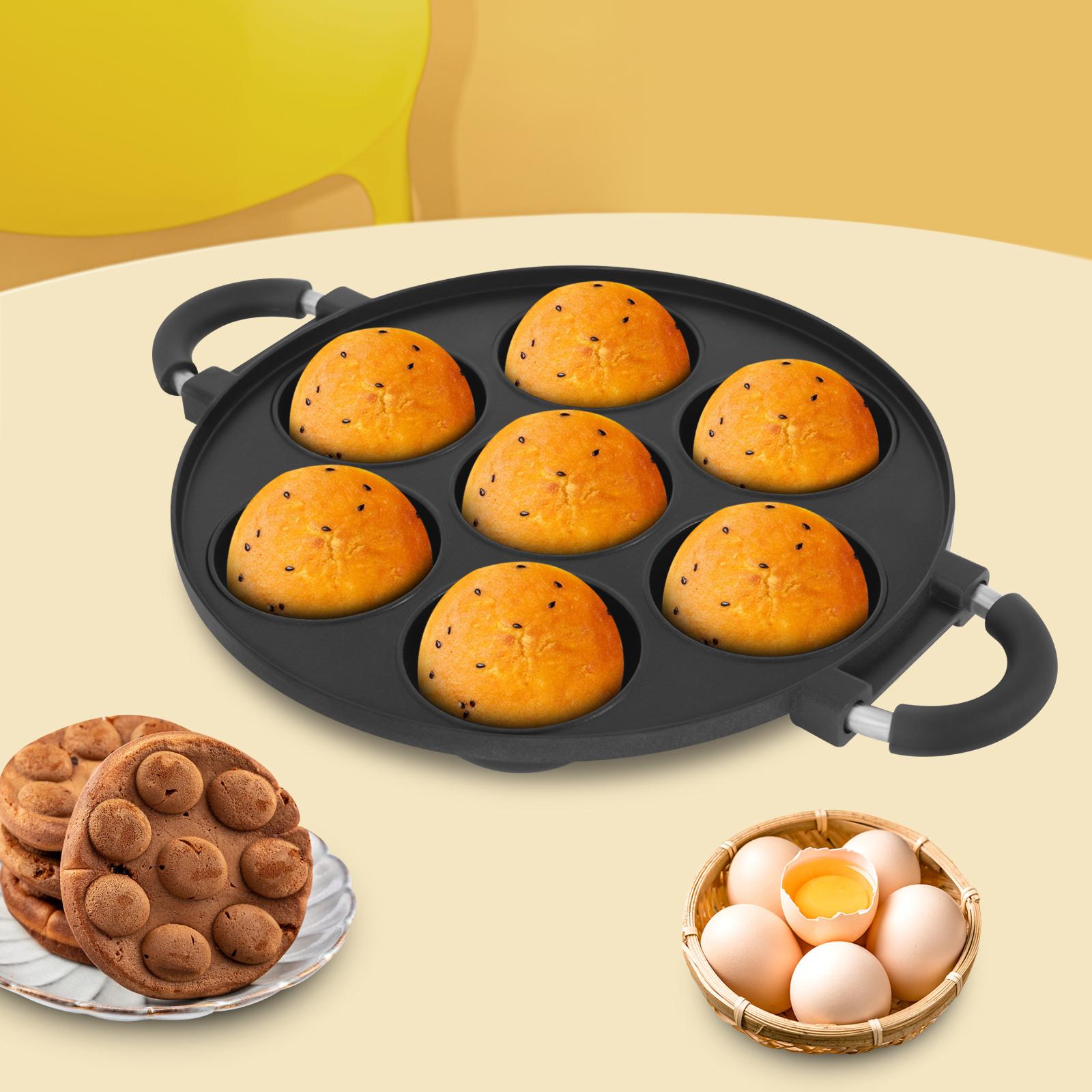 

7-Hole Party Cake Pan, Large Aperture Takoyaki Maker, Round Egg Waffle Mold, Non-Stick Coating, Baker Tool for Bubble Pancake чёрный