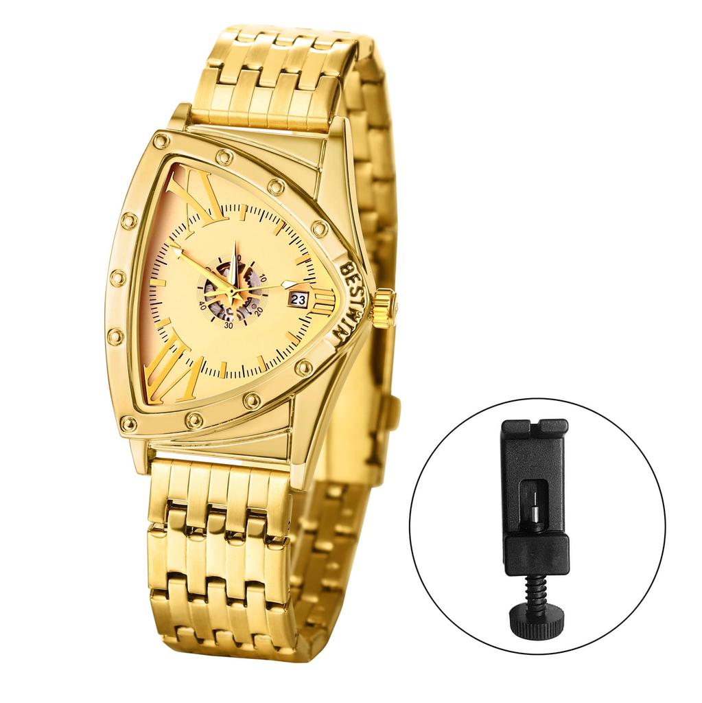 Dreieckig Stilvoll und mit Römisch Analog Edelstahl Antik und Gold Ein Tolles Geschenk für und Tag Herrenuhr, Wasserdicht, Alphabet, Kalender, Stahl,
