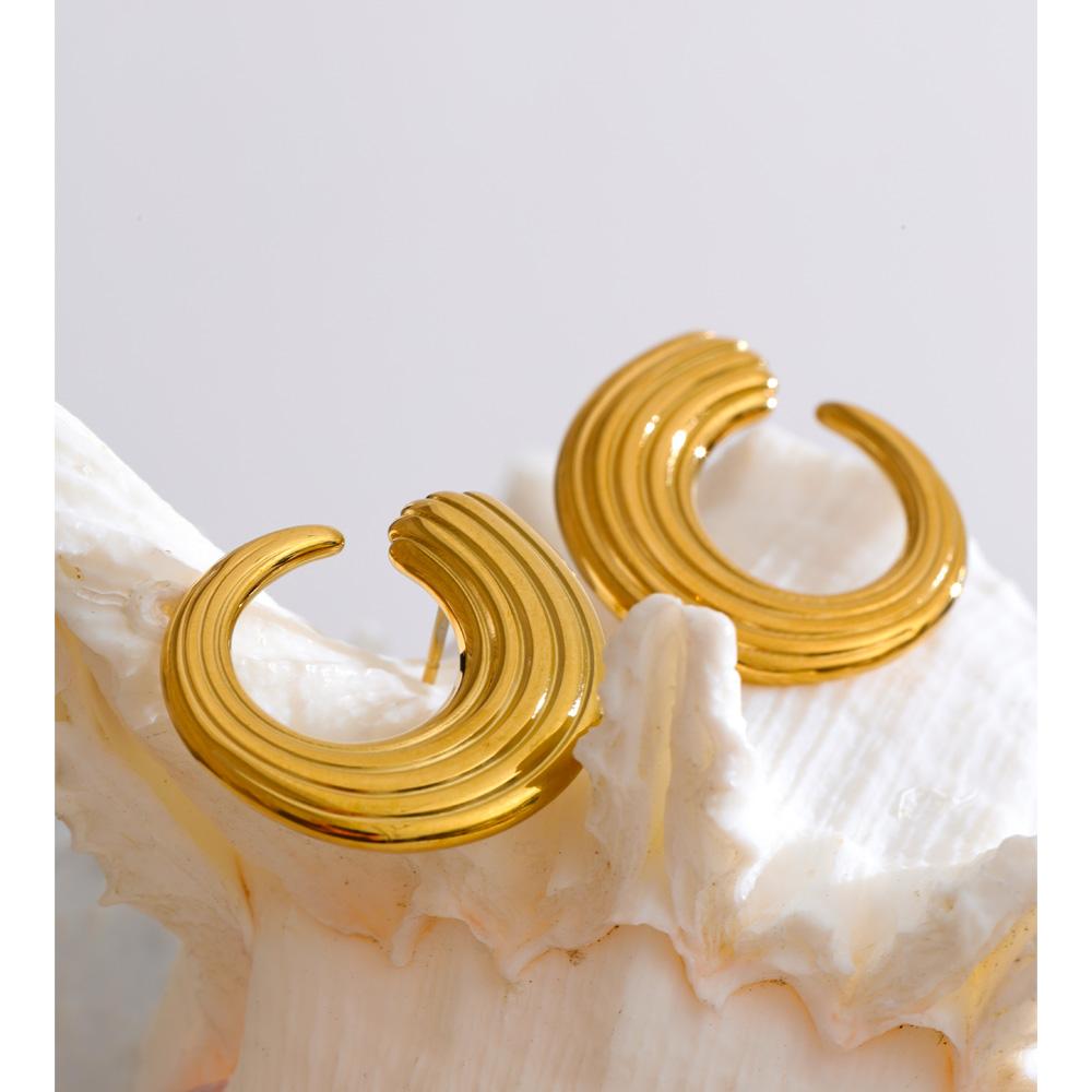 Eetit Stainless Steel Geometric Stripe Hollow Stud Earrings for All Occasions Anti Allergic Metal Simple Daily Modern Jewelry