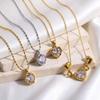 JUSNOVA 18K PVD Gold Plated Stainless Steel Melting Metal Heart Pendant Necklace Waterproof CZ Lava Bead Chain Jewelry for Women