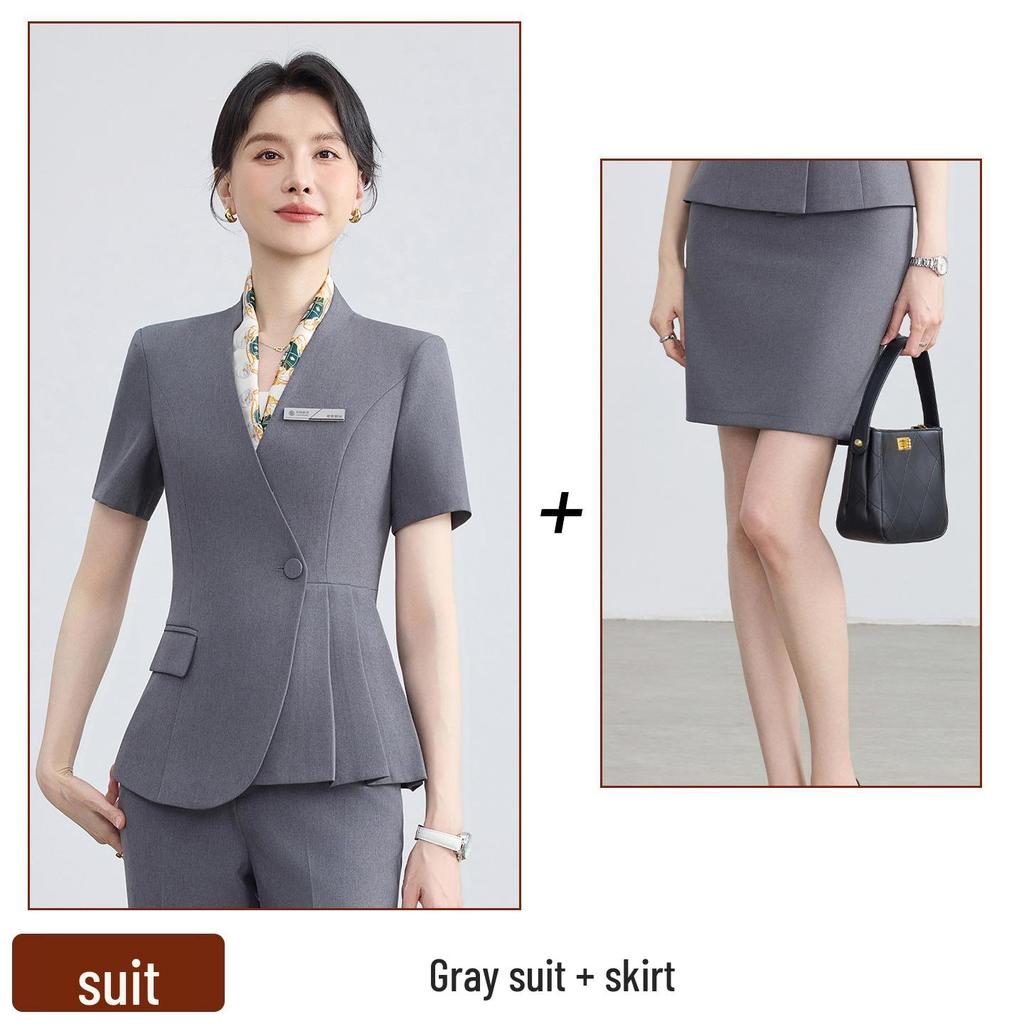 2026 Women's Summer Professional Suit: Short Sleeve Formal Fashion for Hotel Reception and Jewelry Store Workwear