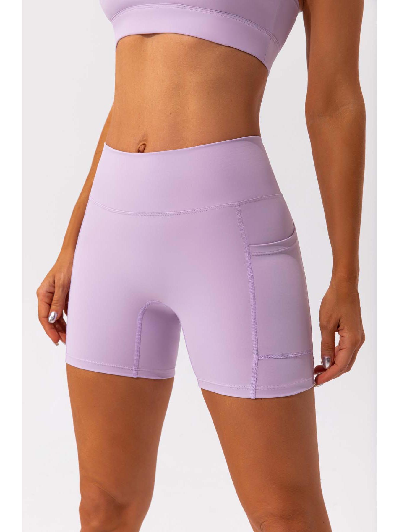

Шорты для йоги LULU с высокой посадкой, с эффектом «обнажённости», с контролем живота и карманами для бега и занятий спортом на открытом воздухе Large лаванды фиолетового