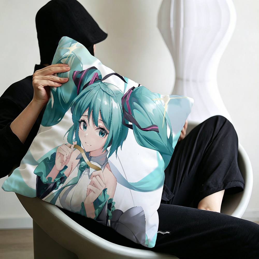 Classic Game Pillow Case Sofa Living Room Bedroom Headboard Backrest Cushion Square Cushion H-Hatsune Girl M-Miku Nap Time