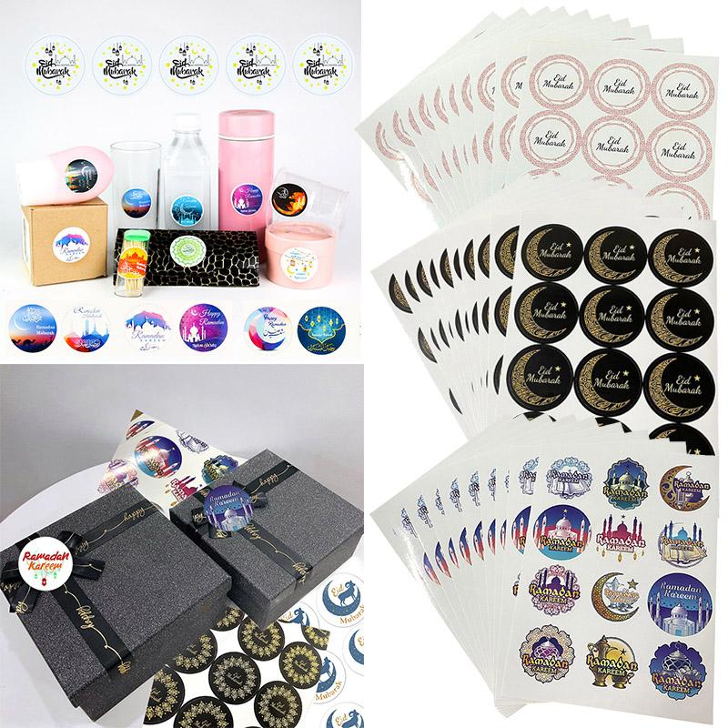 60-120pcs Eid Ramadan Kareem Decor Ramadan Mubarak Stickers Muslim Islamic Kareem Happy Aid Gifts Ramadan and Eid Decor for Home
