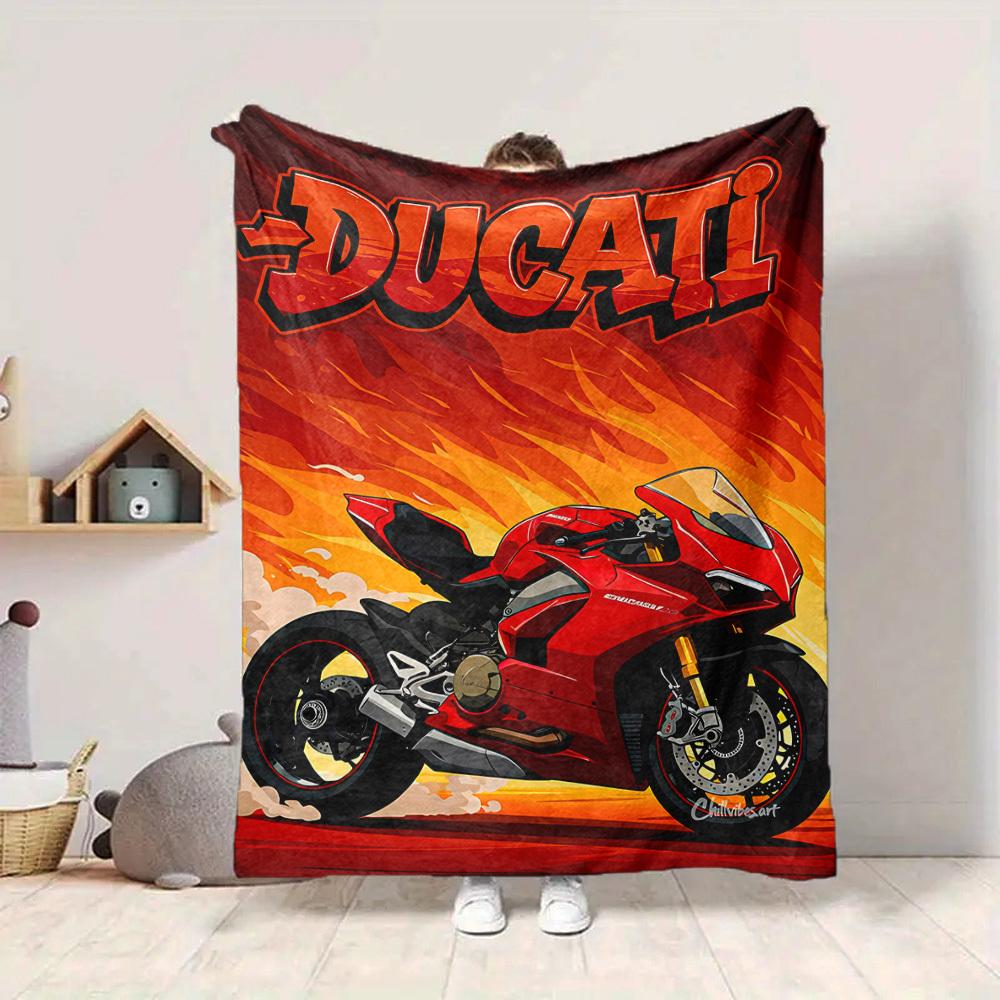 1ks deka na motorku Ducati, měkká, na všechna roční období, s živým designem, ideální domů, na cesty i jako dárek, skvělá na zdřímnutí a kempování