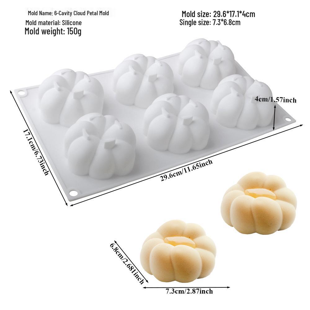 Matriță din silicon cu 6 cavități, formă de dovleac cu petale aurii și răsucire, pentru prăjituri și ciocolată