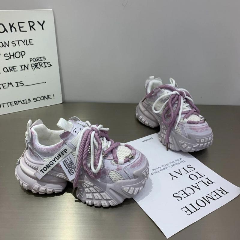 Korean version of retro slim dad shoes women's 2025 new breathable mesh polished thick-soled lightweight casual sports shoes