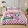 3pcs Valentine's Day Checkerboard 67 Element Print Down Duvet Cover Set Multi Size Bedroom Bedding Decoration Machine Washable