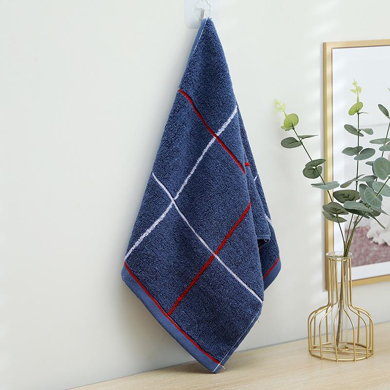 Pure Cotton Towel Lattice Dark 32-strand Cotton Face Towel Moisture-wicking Home Fine Use Mens Checkered Face Wash Towel 33*73cm