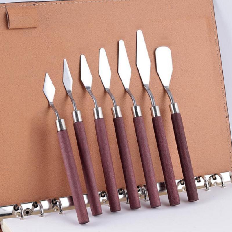Non-Toxic 7Pcs Art Spatula Soft Paint Oil Painting Wooden Handle Palette Knife Set Gouache Painting Spatula