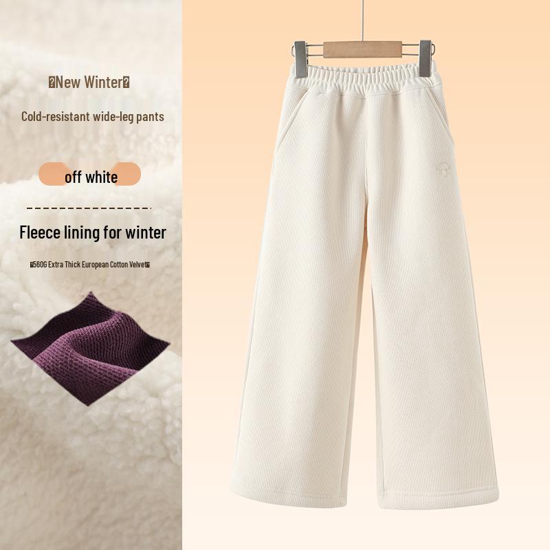 

Девочки, вельветовые брюки с широкими штанинами на флисовой подкладке - Зима 2025 130 cm грязно-белый