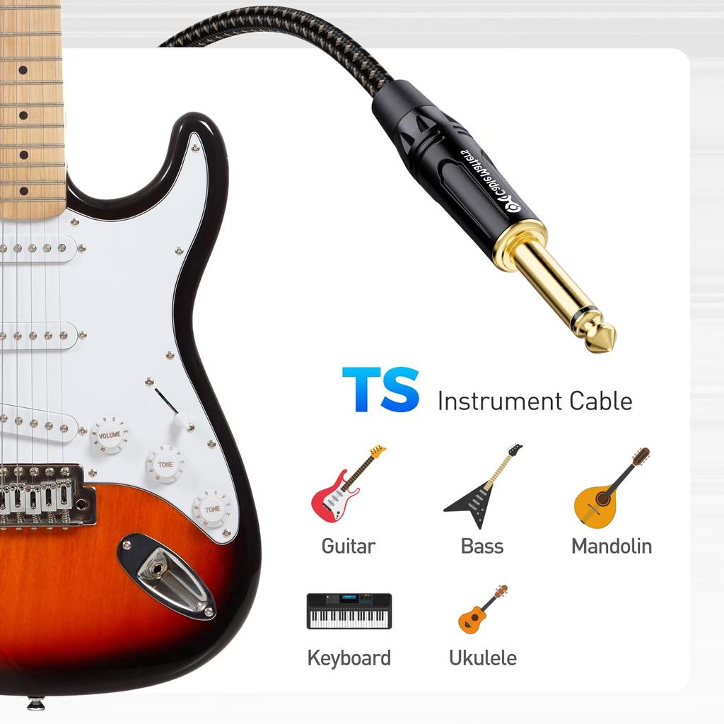 Cable Matters Guitar Cable Guitar Shield Set of 2 Monaural Plug Musical Instrument Cable TS Straight To L Type Plug 0.9m 6.35mm