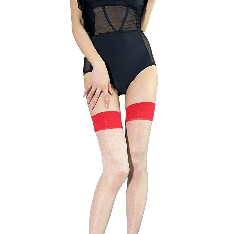 New Sexy Sex Stockings Ultra-thin Knee-length Stockings Black Silk Sex Wear with Red Edge Suspenders Black Stockings