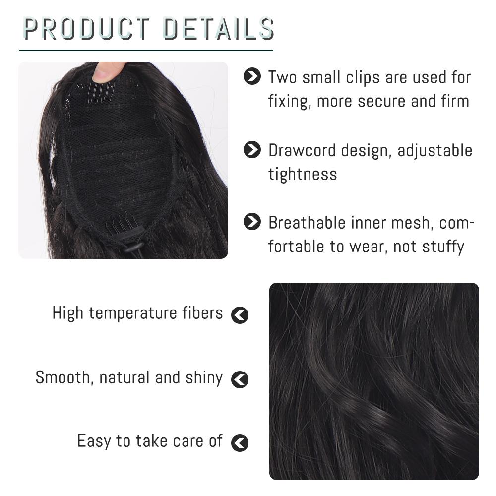 Synthetic Long Wavy Ponytail Hair Synthetic Drawstring Ponytail Clip In Hairpiece Black Wave Ponytail for Women