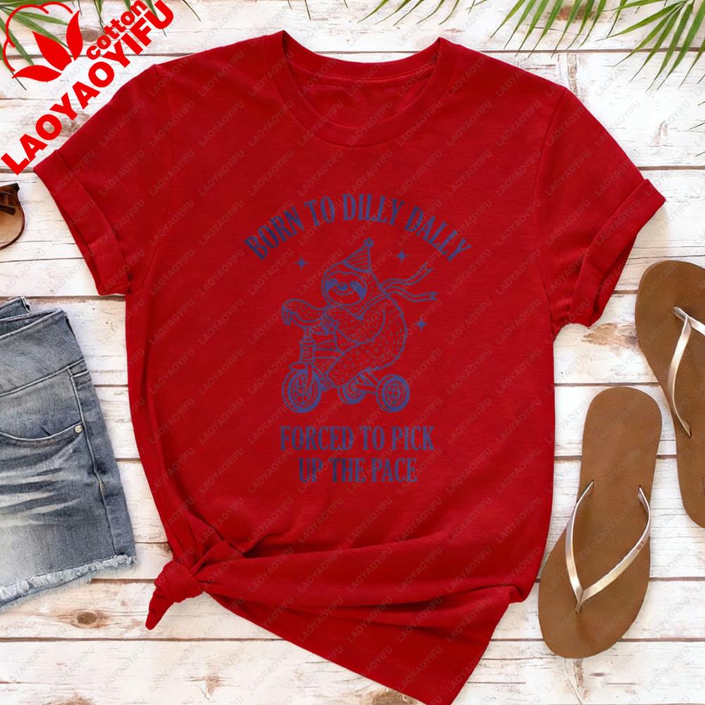 Born To Dilly Dally Forced To Pick Up The Pace T-Shirt Funny Vintage Sloth Tshirt Retro Graphic Tee  Daily Life Casual Tops