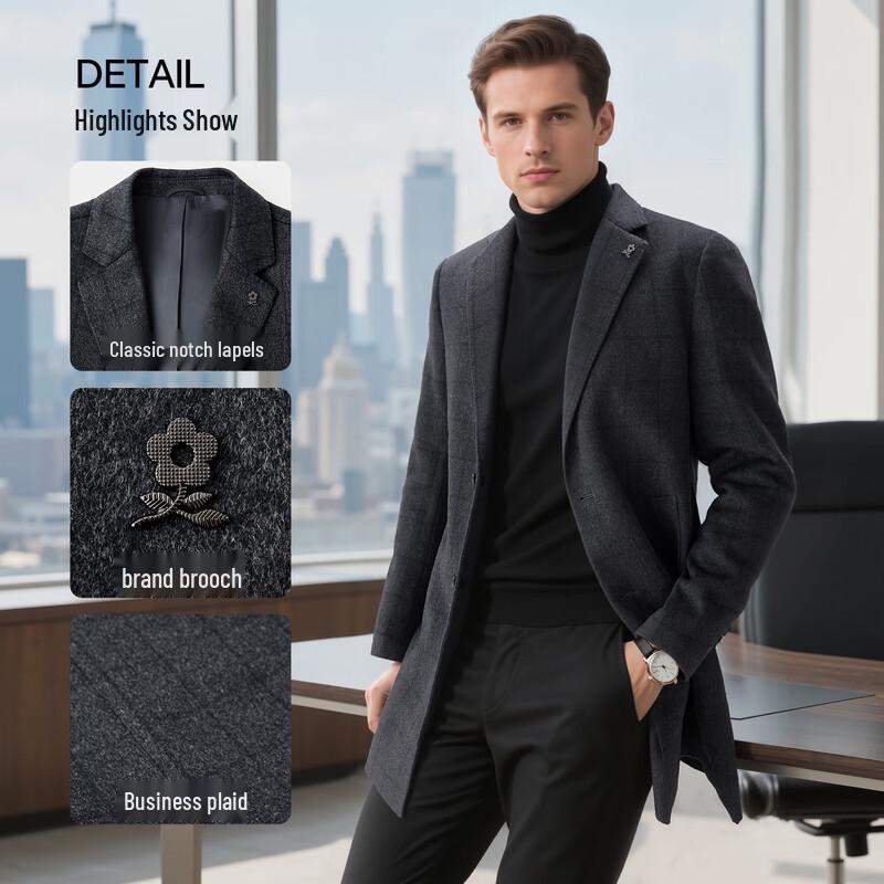 MONTAGUT Men's Wool Cashmere Blend Mid-Length Suit Jacket