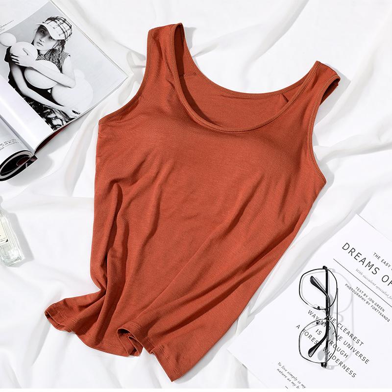 Women's Vest One-piece Vest with Chest Pad Women's No Steel Ring No-wear Bra Cup Women's Outer Wear Base