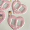 Portable Pink Card Case Heart-shaped Double-Grid Photos Protective Cover Bag Pendant Keychain Photo Card Holder