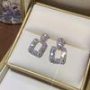 Geometric Square Drop Earrings with Cubic Zirconia Stones Dangle Earrings for Women Elegant Minimalist Jewelry Accessories