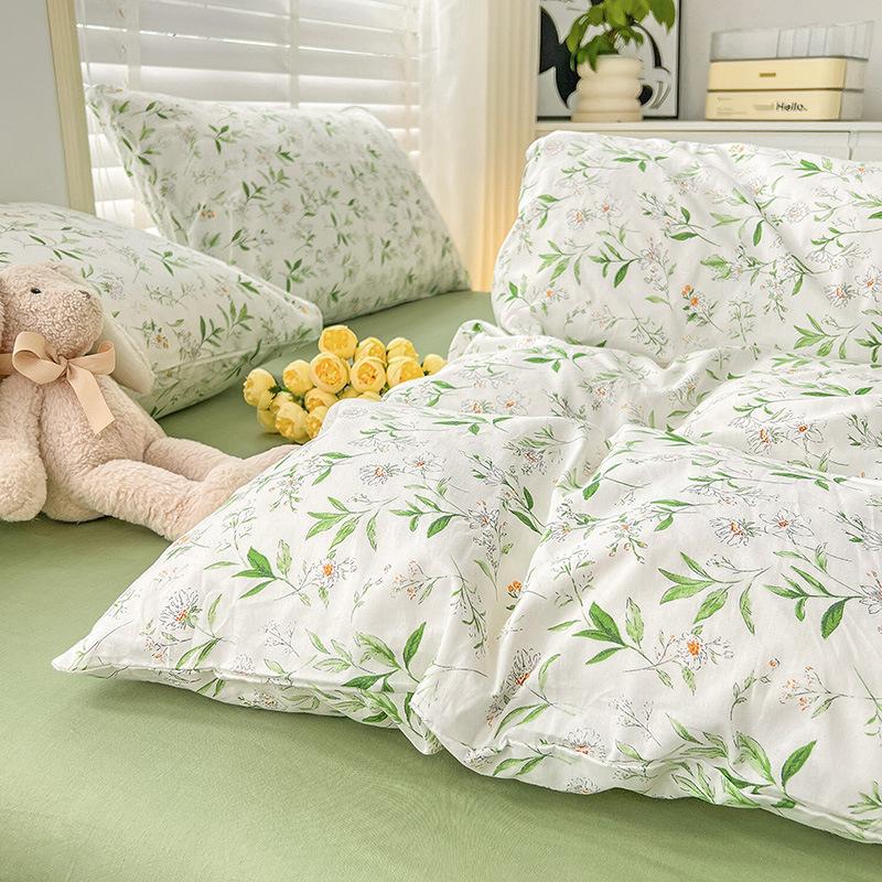 Pure Cotton Printed Four-piece Set, Pure Cotton Bed Sheet, Quilt Cover, Small Fresh Three-piece Set, Bed Home Thickened Quilt Cover