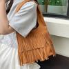 Vintage matte fringed shoulder bag 2025 large capacity trendy tote bag vacation style underarm bag women