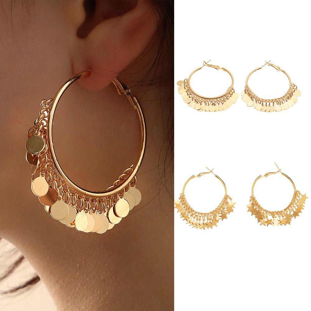 

Women Accessories Jewelry Dangle Hanging Earring Ear Studs Tassel Hoop Earrings Golden Sequins Style 1