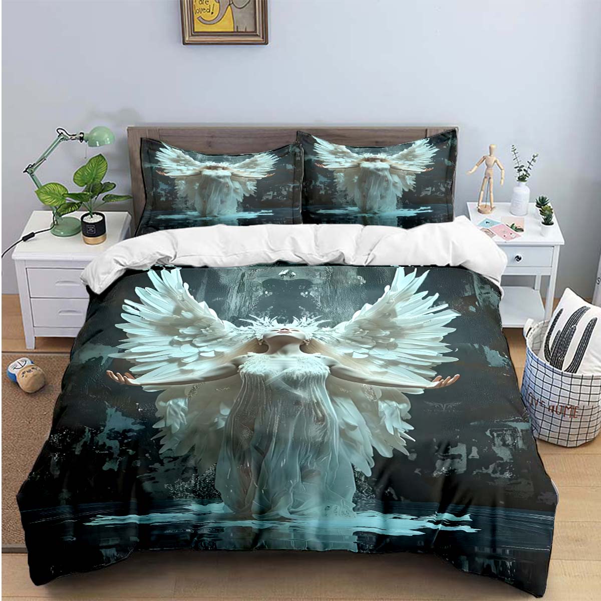 

Exquisite Angel wings printed Bedding Sets exquisite set duvet cover bed comforter set bedding set luxury birthday gift US Twin 173x218cm