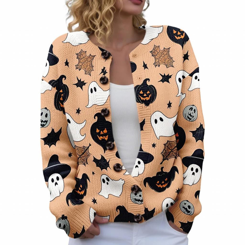 Damen Halloween Strick-Cardigan mit Knöpfen