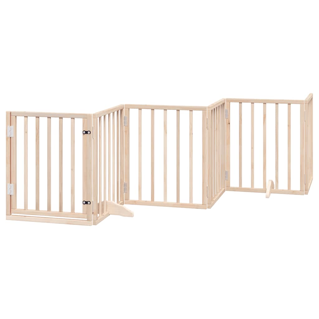 9 Piece Foldable Dog Gate with Door 450 cm Poplar Wood