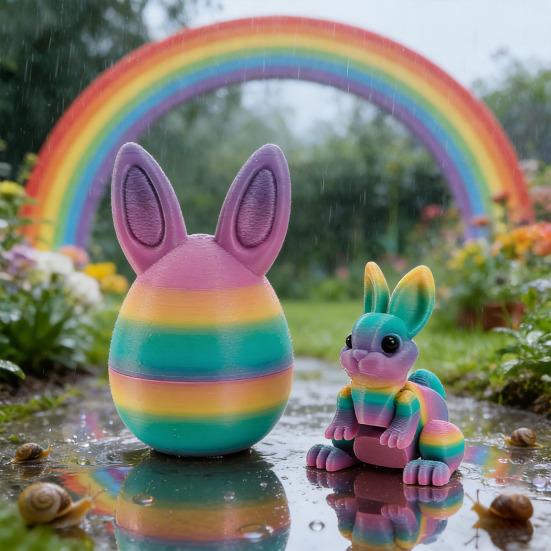 3D-gedruckte Ostereier mit Hase darin, bewegliche flexible Fidget-Hasenspielzeuge, Osterkorb