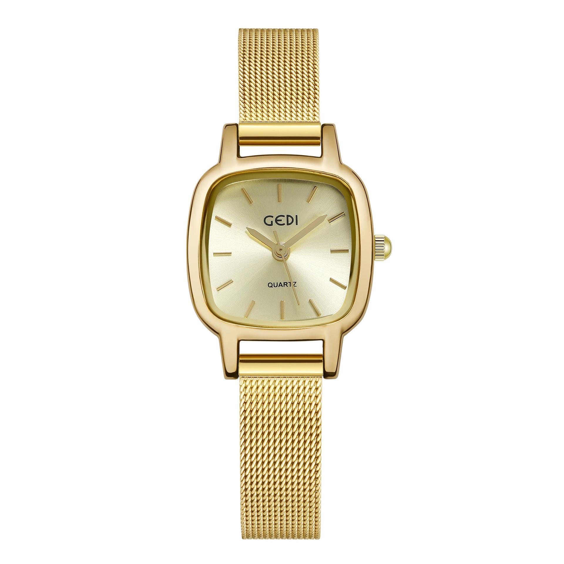 Luxe Mode Simpel Premium Vierkant Klein Wijzerplaat Temperament Mesh Band Waterdicht Kwarts Dameshorloge