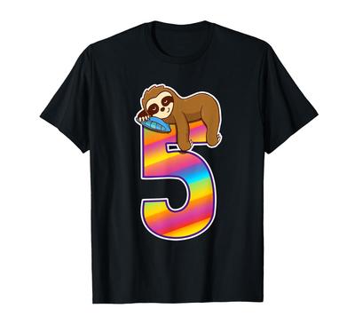 Age 5 Sloth Gifts T-Shirt - Birthday Gifts for Girls, Boys, and Kids Age 5