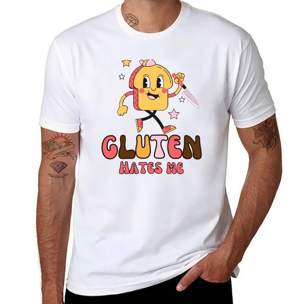 Gluten Hates Me Knife Retro Tshirt Basic Solid Color Short Sleeve Tshirt