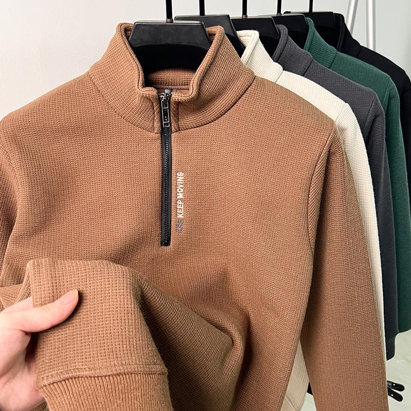 Autumn and Winter Thickened Outside Sweater Men's Casual T-shirt Long-sleeved Stand-up Collar Bottoming Shirt Tops Plus Size