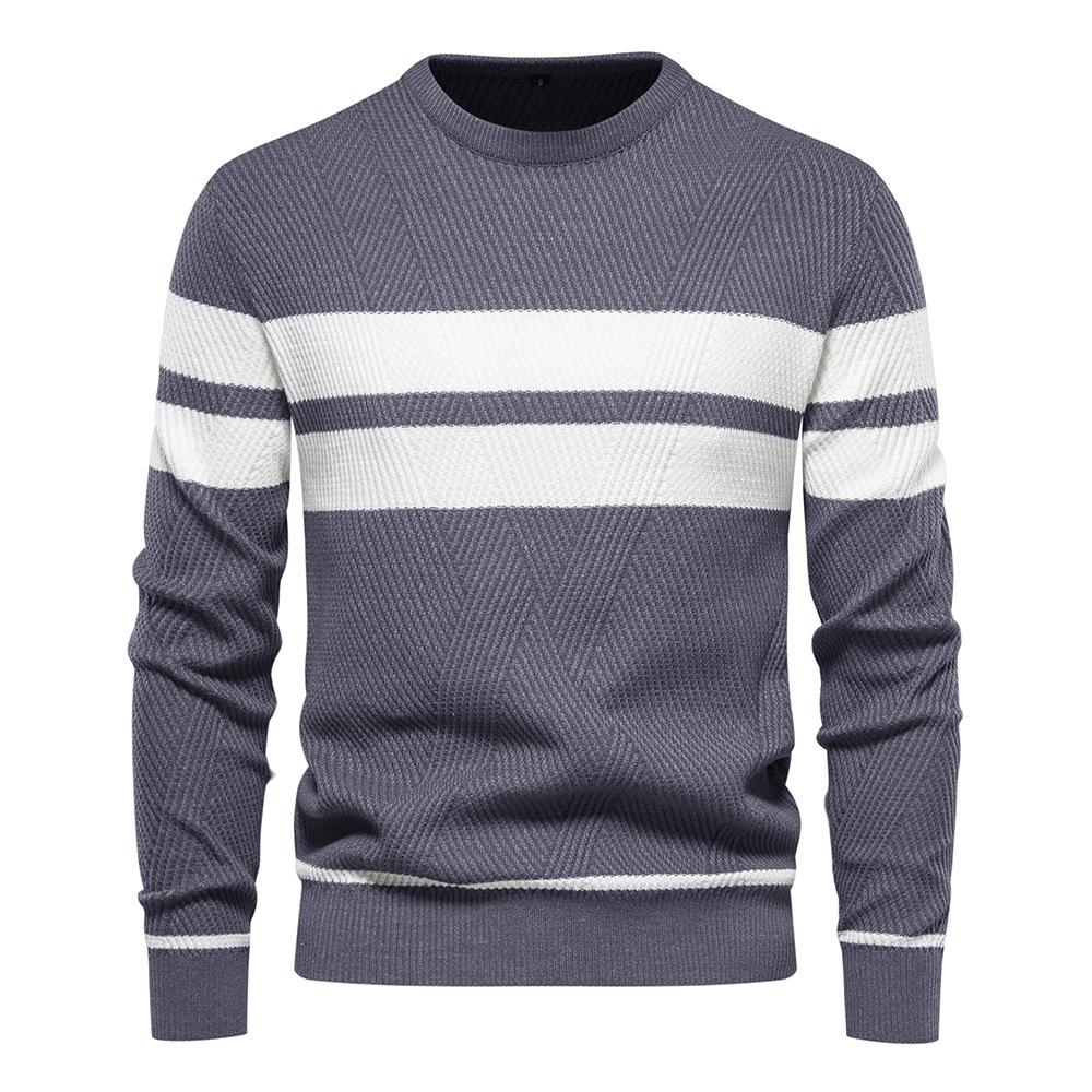 Herbst und Winter Herren Freizeit Gestreifter Herrenpullover Pullover Farbkombination Rundhals Herren Europäische Größe Pullover