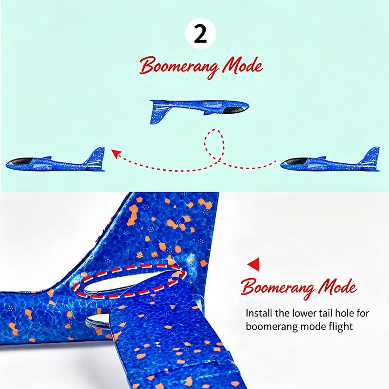 Foam Glider Airplane Toy 38/48cm Hand Launch Throwing Plane with 2 Flight Modes EPP Foam Stunt Plane for Kid Outdoor Sports Game