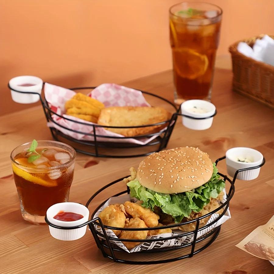 Iron Art Pommes Frites Korb Geschirr Snack Teller Gebratenes Huhn Aufbewahrungskorb Küche Haushalt Kreativer Zwei-Ohr-Snack Teller