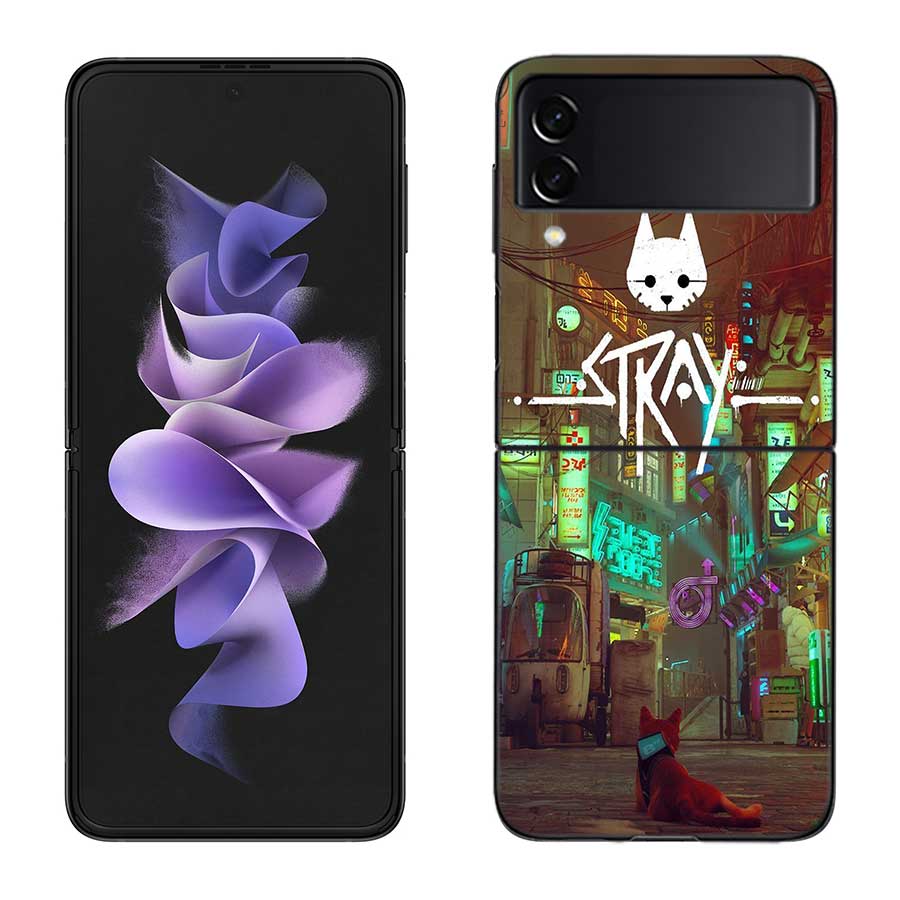 Game S-Stray Cat Phone Case For Samsung Z Flip 7 6 5G Galaxy Z Flip 5 4 3 Black Hard Cell Cover Luxury PC Shell Coque